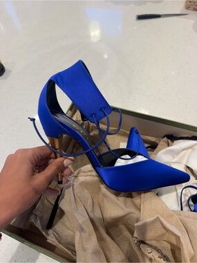Gucci Royal Blue Satin Pointed-Toe Stiletto with Gold Heel